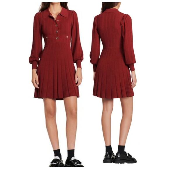SANDRO Lison Short Knit Dress In Bordeaux Size 36 US/6 - Picture 1 of 14